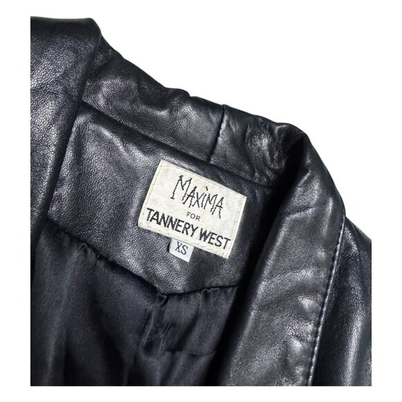 Vintage MAXIMA Tannery West Genuine LEATHER Trench Retro Coat Womens XS - Picture 3 of 6